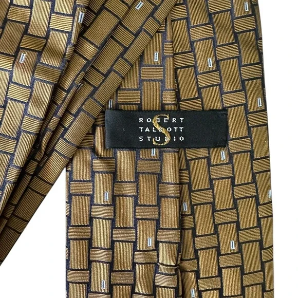 Mens Necktie Bundle Lot 6pc Gold Green Brown Geometric Leaf Professional Ties